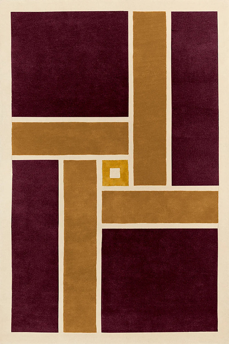 Ambient Burgundy Geometrical Hand Tufted Wool Rug