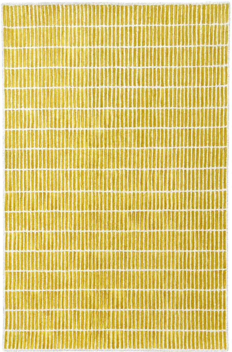 Tapis en laine tufté main Capitola – Tapis moderne rayé jaune et blanc | Tapis contemporain texturé