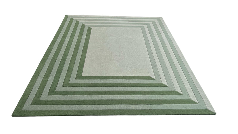 Tilo Green Hand-Tufted Rug | Modern Striped Bordered Wool Area Rug