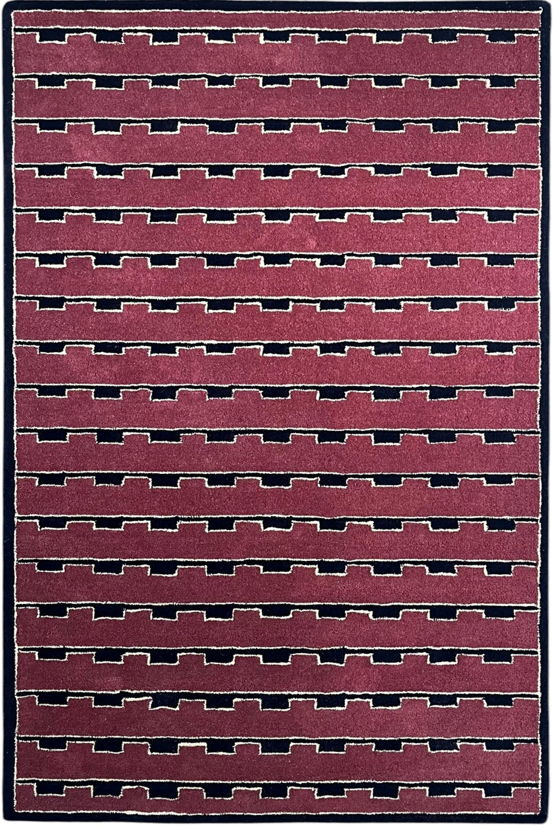 Mid-Century Modern Burgundy Area Rug | Hand-Tufted Wool Art Deco Nordic Rug Geometric-Design