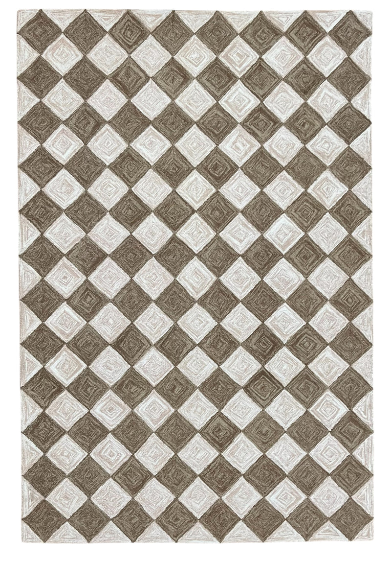 Leo Checkered Hand Tufted Wool Rug Mocha Brown