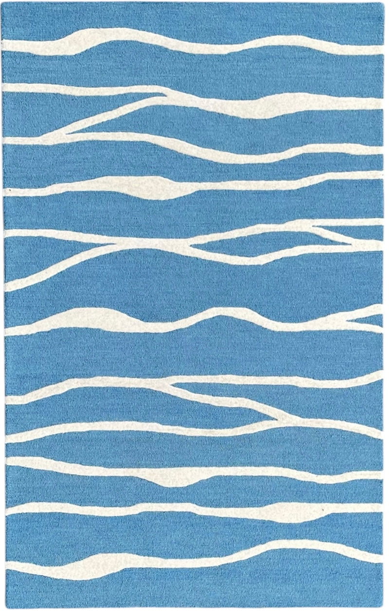 Ripple Wave Hand Tufted Wool Rug Light Blue
