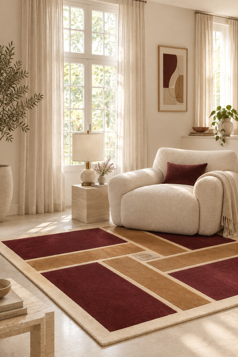 Ambient Burgundy Geometrical Hand Tufted Wool Rug