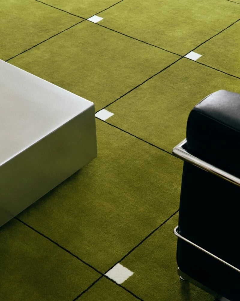 Tapis en laine tufté à la main Milano Olive | Tapis moderne à motif quadrillé