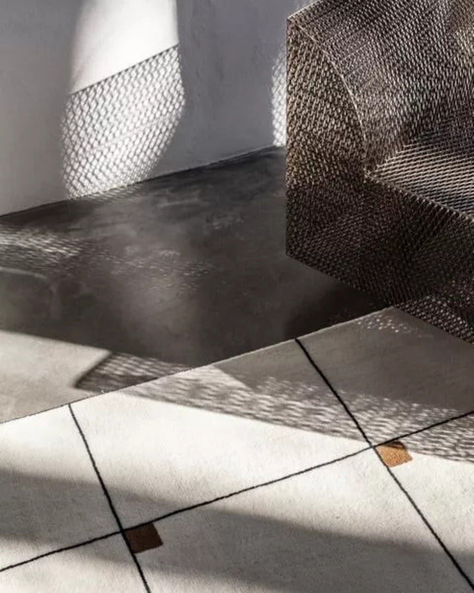 Tapis en laine tufté à la main Milano Ivoire | Tapis moderne à motif quadrillé