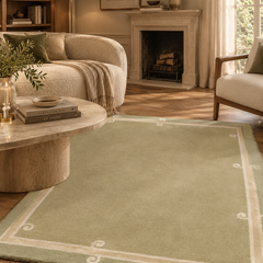 Siracusa Sage Green & Ivory Hand-Tufted Wool Rug | Elegant Border Area Rug
