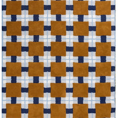 Ochre & Blue Plaid Check Wool Area Rug | Hand-Tufted Modern Carpet