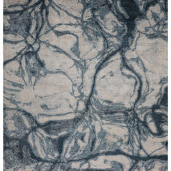 Sky Blue Abstract Hand Knotted Wool Rug – Vintage Modern Designer Area Rug