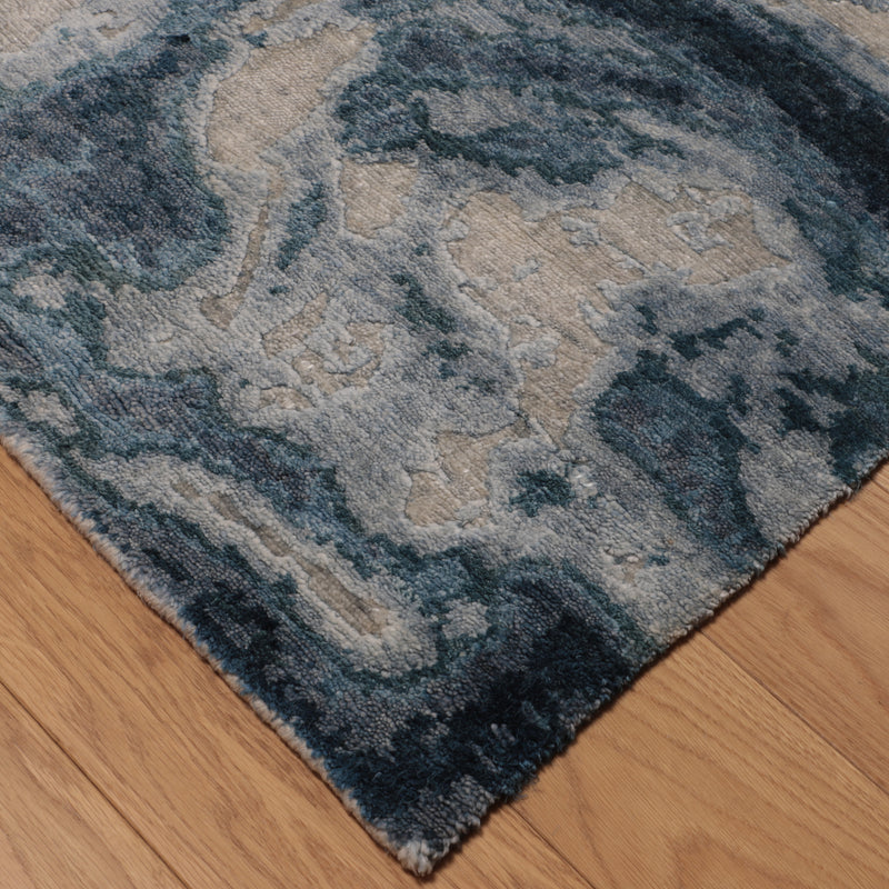 Sky Blue Abstract Hand Knotted Wool Rug – Vintage Modern Designer Area Rug