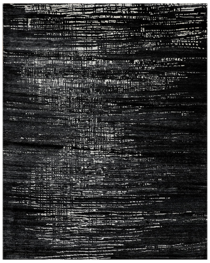 Black & Ivory Hand-Knotted Wool Rug – Abstract Textured Modern Area Rug