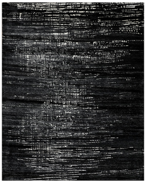 Black & Ivory Hand-Knotted Wool Rug – Abstract Textured Modern Area Rug