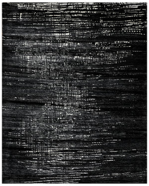 Black & Ivory Hand-Knotted Wool Rug – Abstract Textured Modern Area Rug