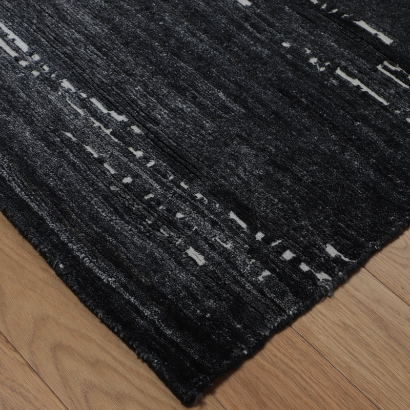 Black & Ivory Hand-Knotted Wool Rug – Abstract Textured Modern Area Rug