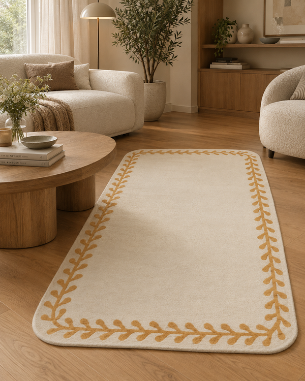 Kala Bordered Minimalist Hand Tufted Rug | Beige Gold