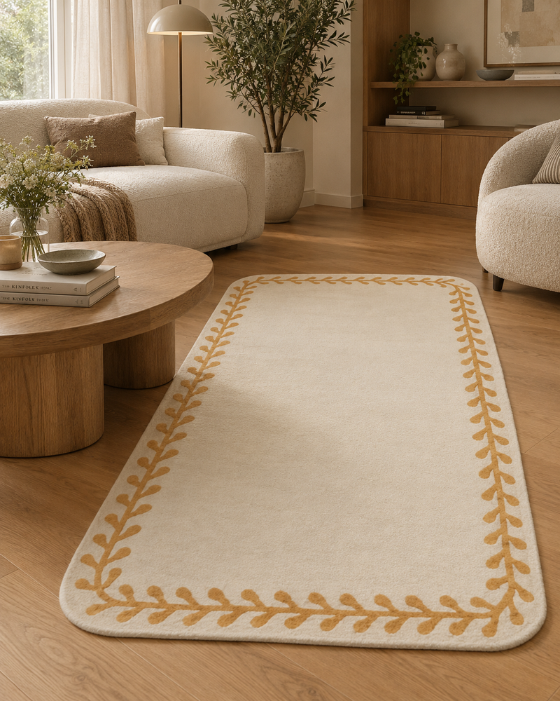 Kala Bordered Minimalist Hand Tufted Rug | Beige Gold