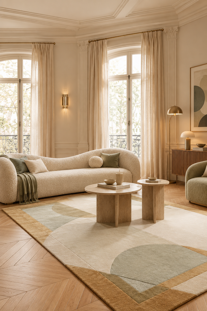 Art Deco Neutral Hand Tufted Area Rug | Earth Tones & Sage