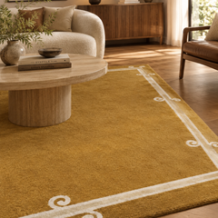 Siracusa Tabac & Ivory Hand-Tufted Wool Rug | Elegant Border Area Rug