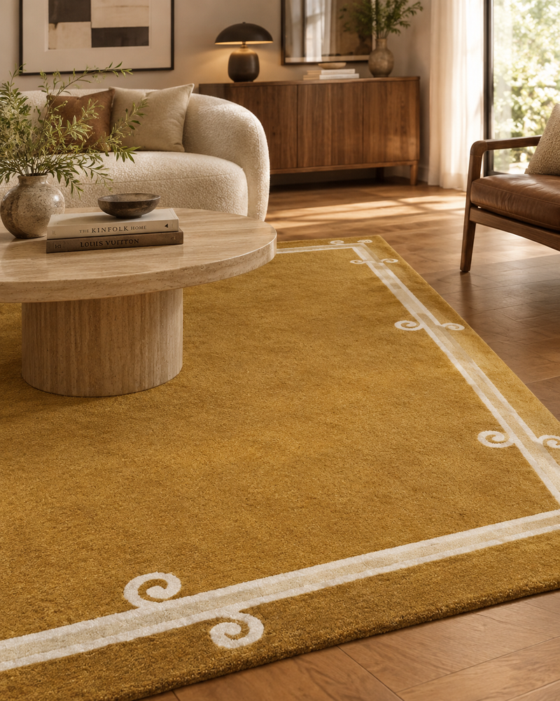 Siracusa Tabac & Ivory Hand-Tufted Wool Rug | Elegant Border Area Rug