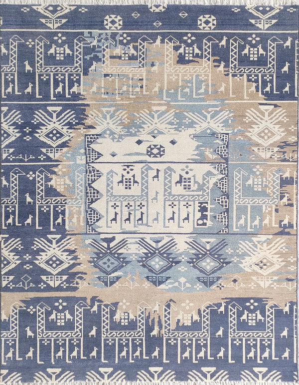 Tapis Anatolie Oushak en laine noué à la main bleu