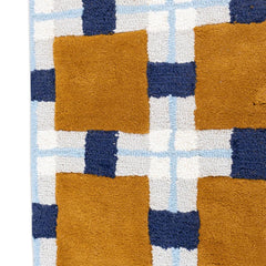 Ochre & Blue Plaid Check Wool Area Rug | Hand-Tufted Modern Carpet