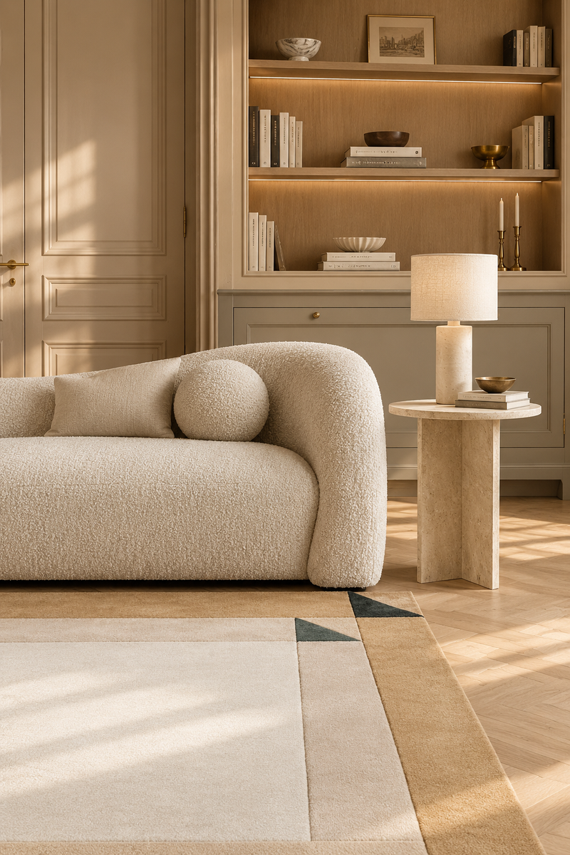 Palatine Ivory Beige Geo Rug | Hand-Tufted Wool Geometric Area Rug | Modern Statement Carpet