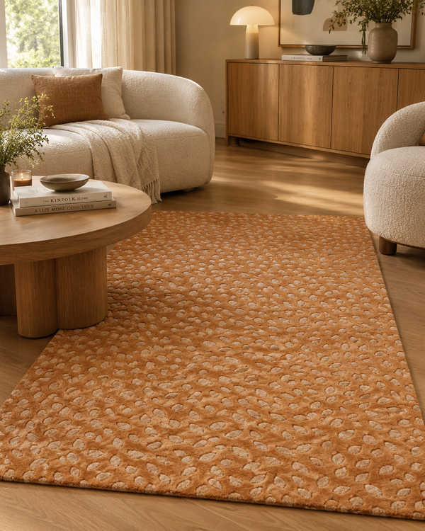 SELENTA Hand Tufted Gold Beige Loop Cut Wool Rug