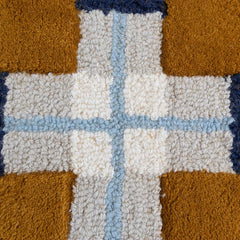 Ochre & Blue Plaid Check Wool Area Rug | Hand-Tufted Modern Carpet