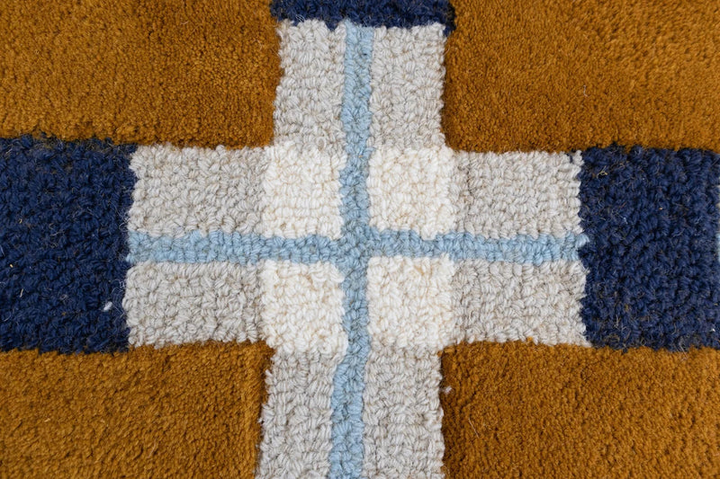 Ochre & Blue Plaid Check Wool Area Rug | Hand-Tufted Modern Carpet