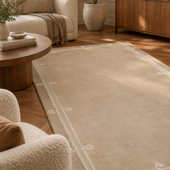 Siracusa Neutral Beige & Ivory Hand-Tufted Wool Rug | Elegant Border Area Rug