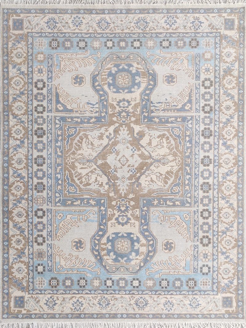 Tapis Anatolie Oushak en laine noué à la main bleu