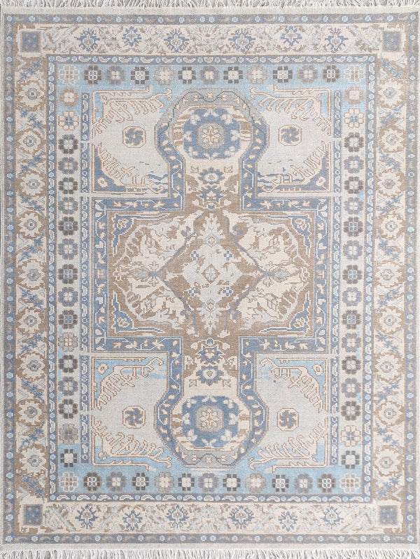 Tapis Anatolie Oushak en laine noué à la main bleu