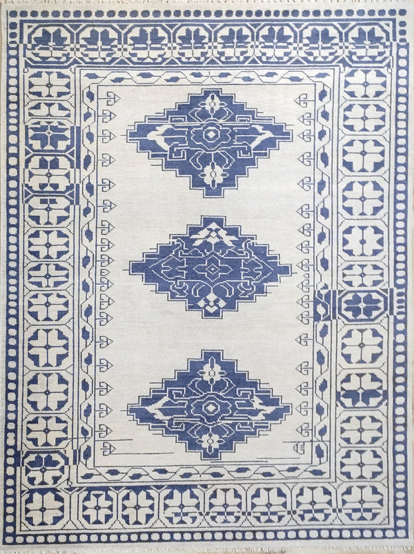 Tapis Anatolie Oushak en laine noué à la main bleu