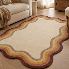 Frago Organic Wavy Border Rug | Rust, Beige & Mustard Modern Area Rug