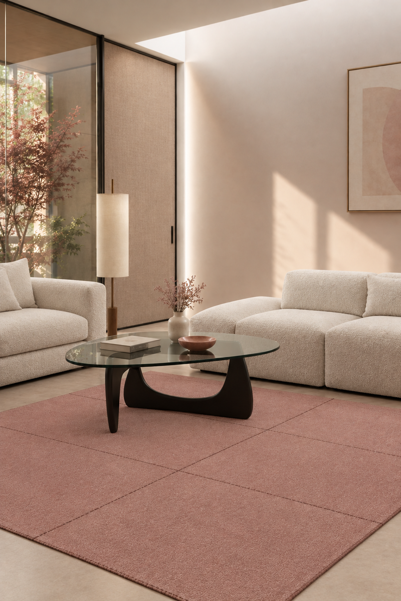 Dusty Rose Grid Rug | Hand-Tufted Geometric Wool Area Rug