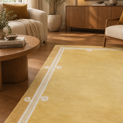 Siracusa Mustard Yellow & Ivory Hand-Tufted Wool Rug | Elegant Border Area Rug