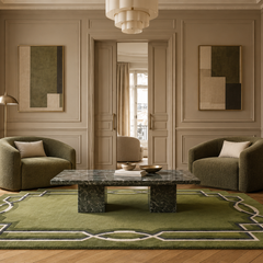 Lattice Hand-Tufted Olive Wool Rug | Geometric Border Design | Modern Statement Area Rug