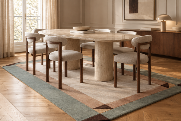 Palatine Ivory Green Geo Rug | Hand-Tufted Wool Geometric Area Rug | Modern Statement Carpet