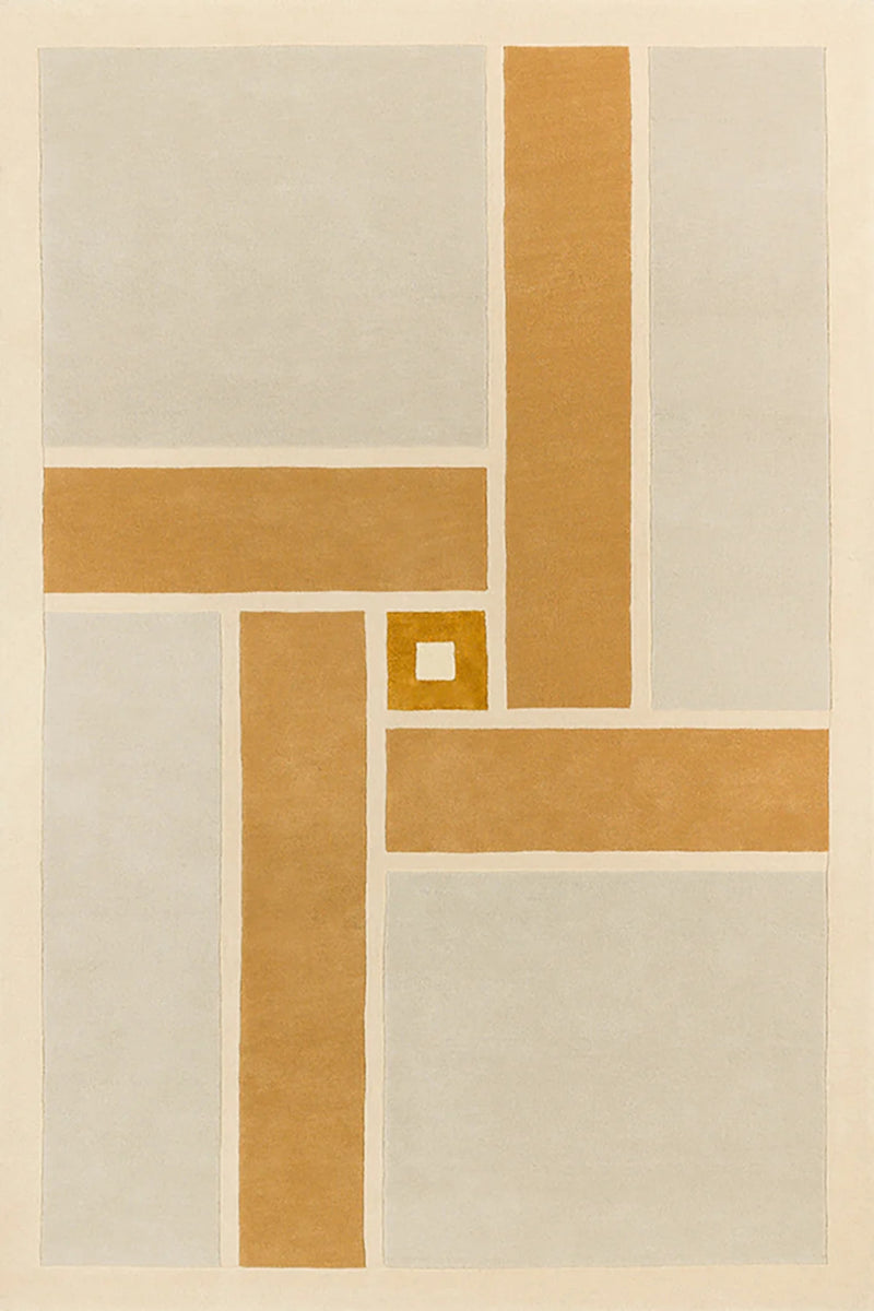 Ambient Beige Geometrical Hand Tufted Wool Rug