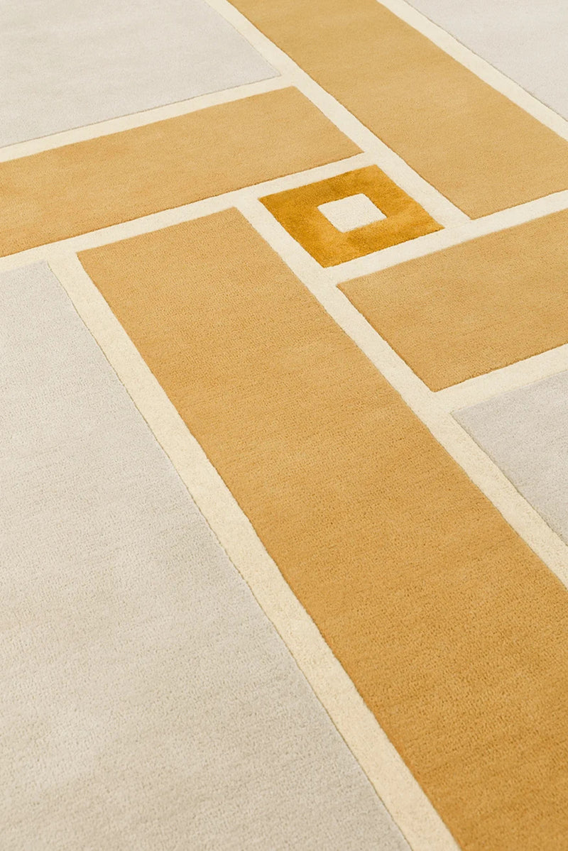 Ambient Beige Geometrical Hand Tufted Wool Rug