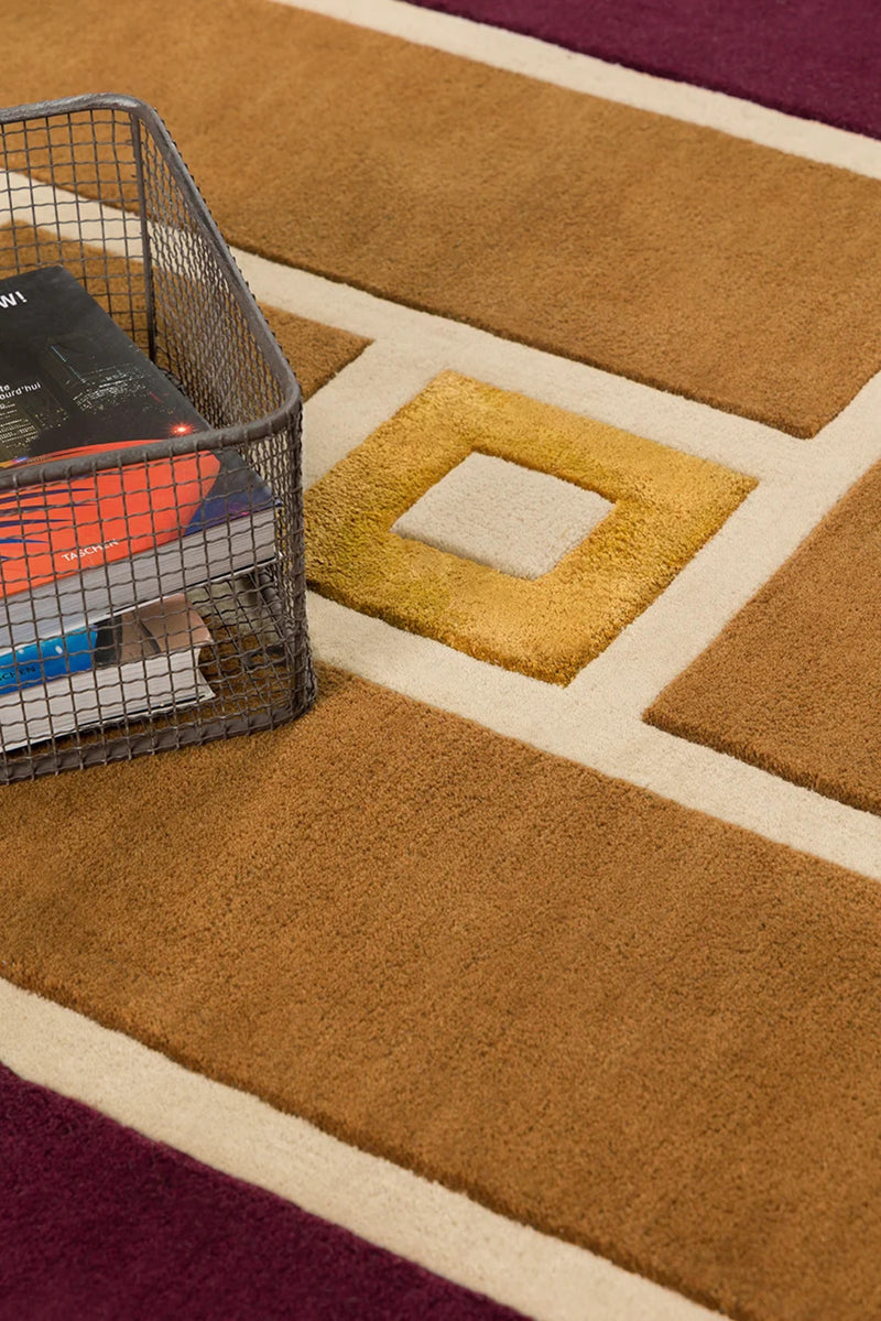 Ambient Burgundy Geometrical Hand Tufted Wool Rug