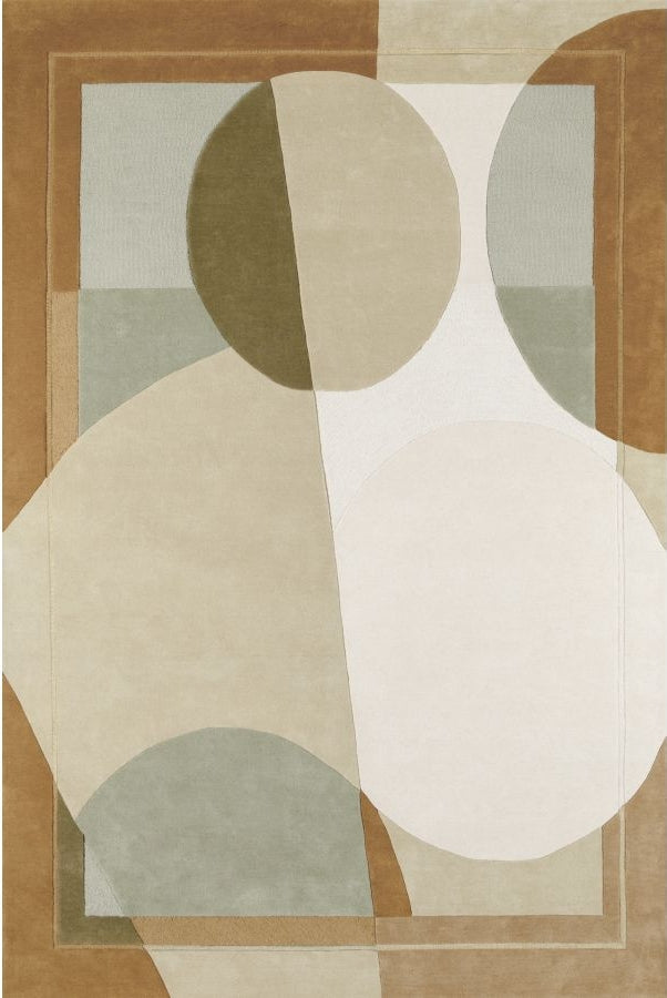 Art Deco Neutral Hand Tufted Area Rug | Earth Tones & Sage