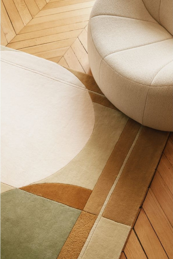 Art Deco Neutral Hand Tufted Area Rug | Earth Tones & Sage