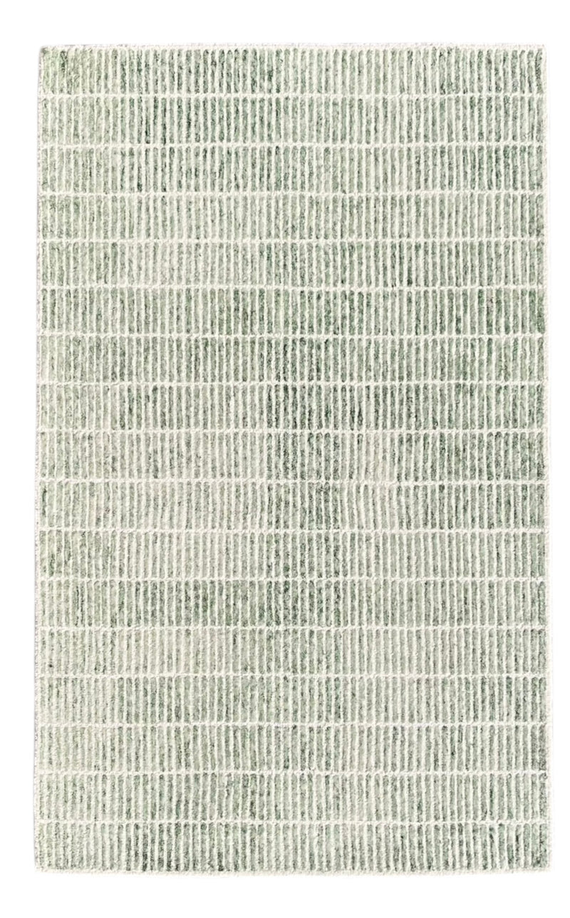 Capitola Hand Tufted Wool Rug | Green & Ivory Textured Striped Area Rug | Modern Minimalist Carpet