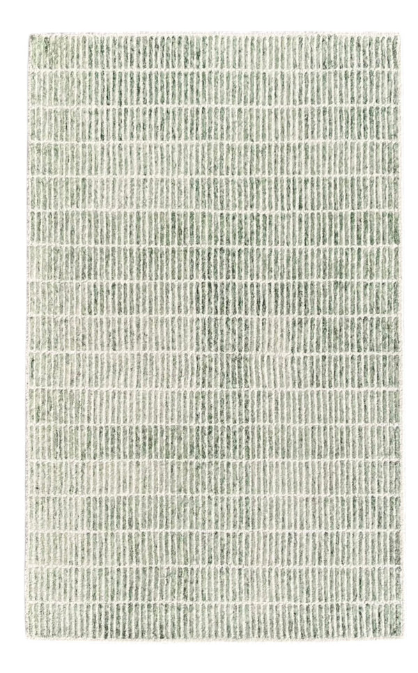 Capitola Hand Tufted Wool Rug | Green & Ivory Textured Striped Area Rug | Modern Minimalist Carpet