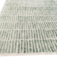 Capitola Hand Tufted Wool Rug | Green & Ivory Textured Striped Area Rug | Modern Minimalist Carpet