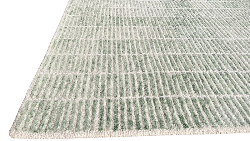 Capitola Hand Tufted Wool Rug | Green & Ivory Textured Striped Area Rug | Modern Minimalist Carpet