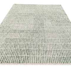Capitola Hand Tufted Wool Rug | Green & Ivory Textured Striped Area Rug | Modern Minimalist Carpet