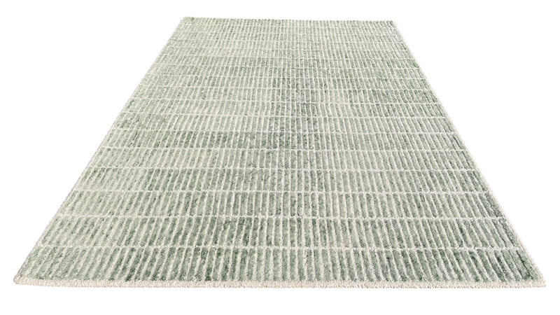 Capitola Hand Tufted Wool Rug | Green & Ivory Textured Striped Area Rug | Modern Minimalist Carpet