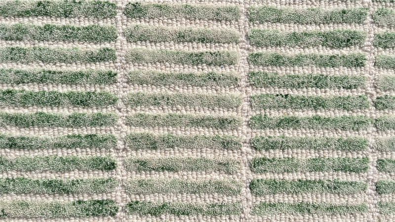 Capitola Hand Tufted Wool Rug | Green & Ivory Textured Striped Area Rug | Modern Minimalist Carpet
