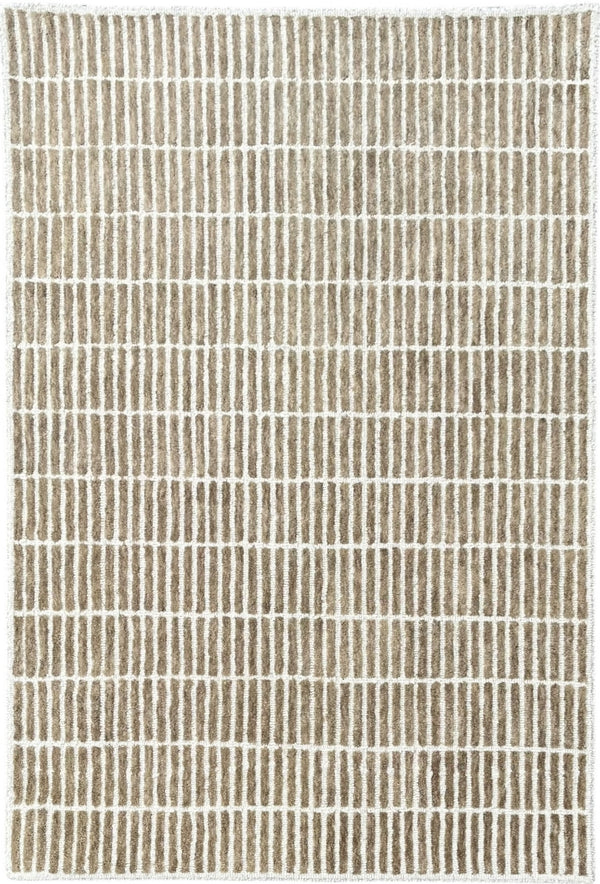 Capitola Hand Tufted Wool Rug | Light Brown & Ivory Textured Striped Area Rug | Modern Minimalist Carpet